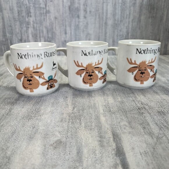 Vintage John Deere Coffee Mugs Grandpa Grandma Driving Nothing Runs Like A Deer - Picture 3 of 11